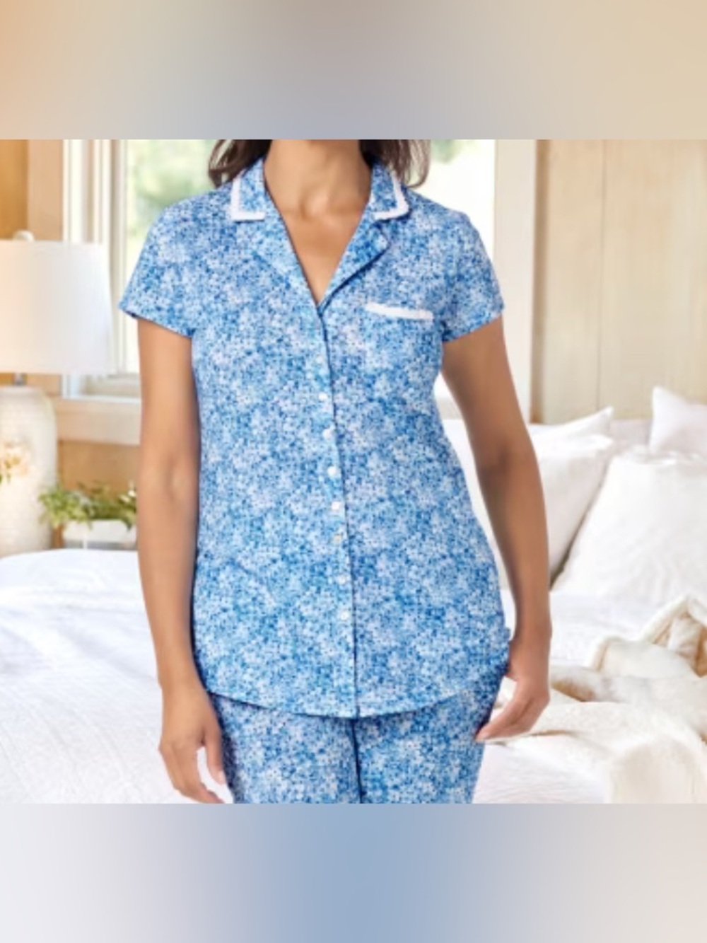 Eileen West Lilac Blossom Blue Cotton Modal Pajama Top-Sz 2X